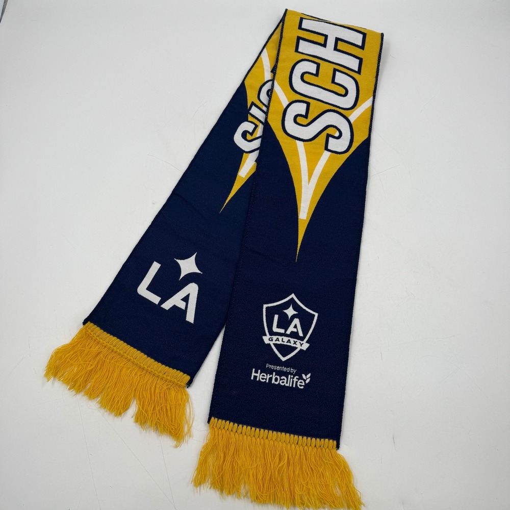 LA Galaxy Soccer Scarf Navy Blue Yellow‎ Fringe Presented by Herbalife